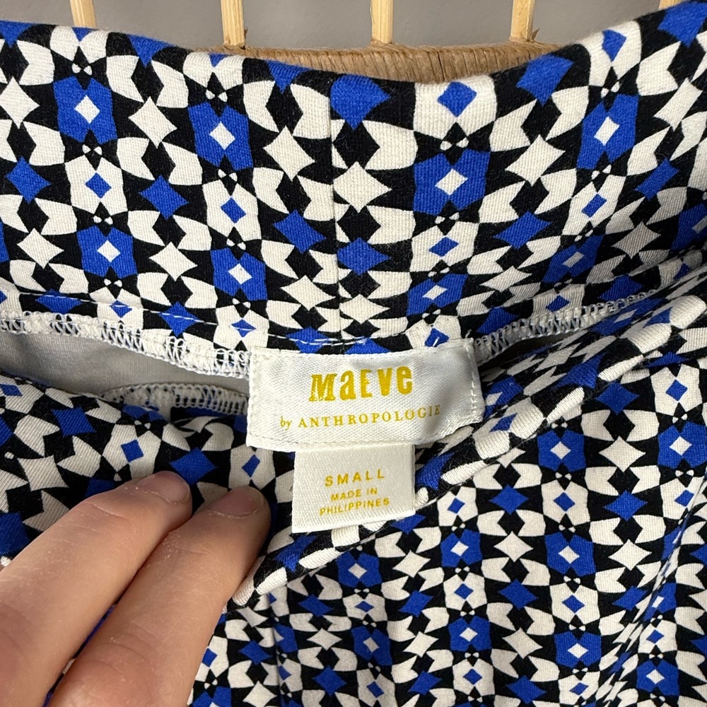 Anthropologie Maeve Black and Blue Geometric Print High Rise Flare Pants Small - Picture 6 of 10